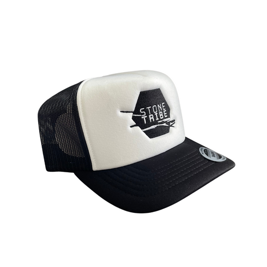 Trucker Cap - Stone Tribe Full Logo On White and Black