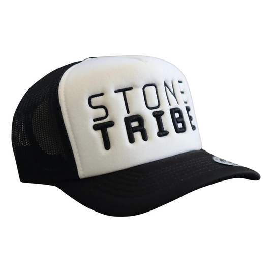 Trucker Cap - Stone Tribe Black On White Font