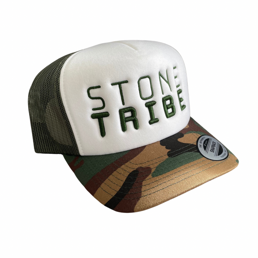 Trucker Cap - Stone Tribe Green On White Font